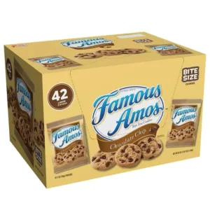 Bite-size Famous Amos cookies packaging