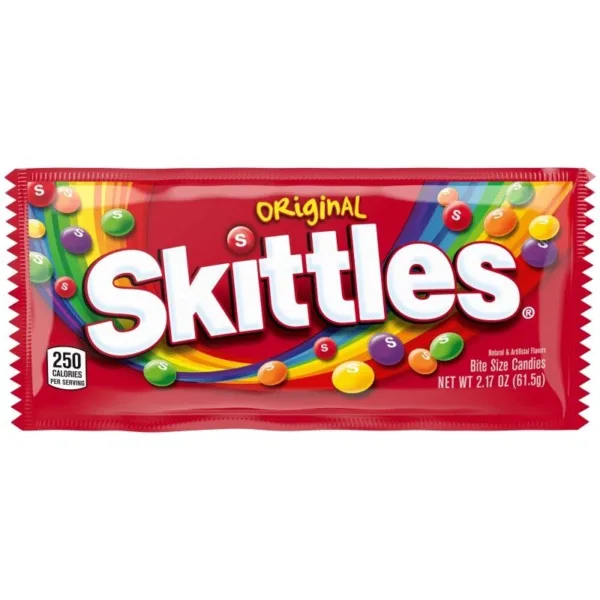 Original Skittles pack showing rainbow candies
