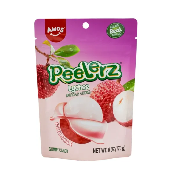 Amos lychee flavored gummy package