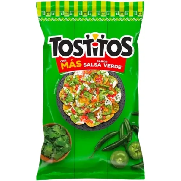 Green Tostitos packaging with salsa