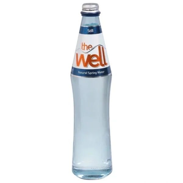 Still water in tall glass bottle