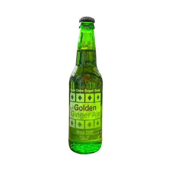 Green glass bottle of ginger ale