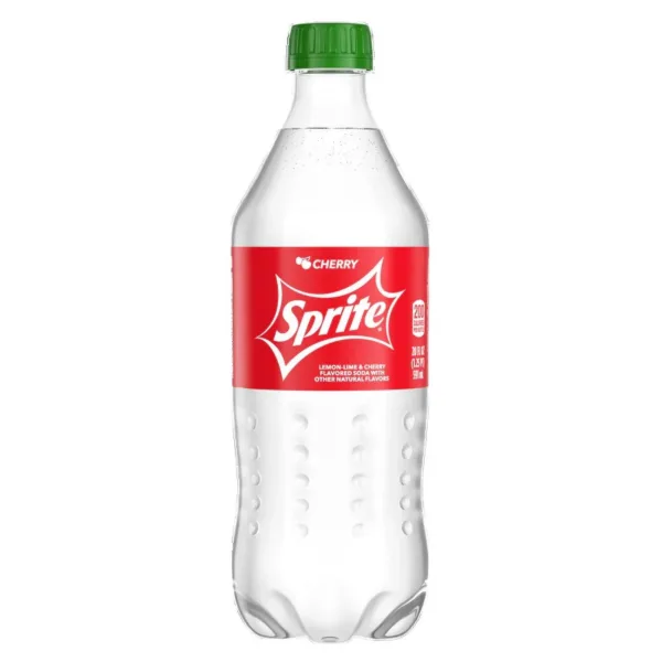 Cherry Sprite bottle with green cap