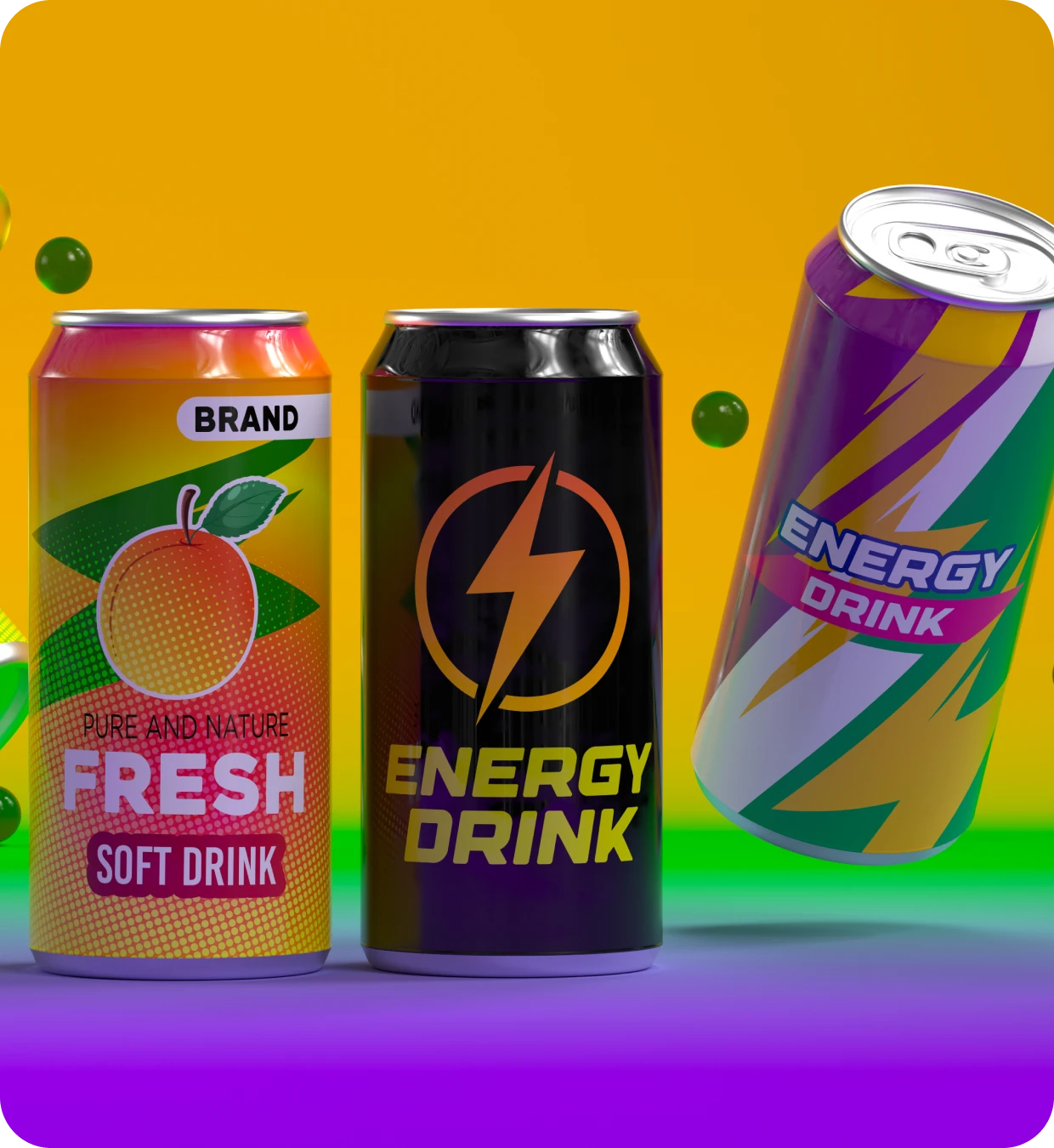 Energy and soft drink cans together
