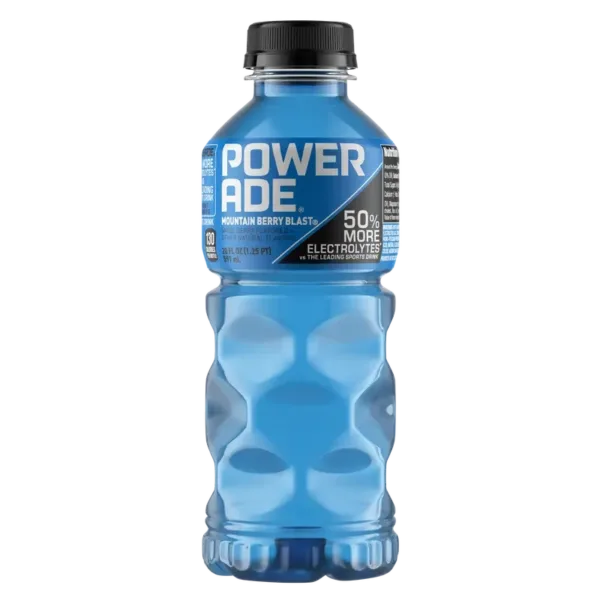 Electrolyte drink in blue bottle