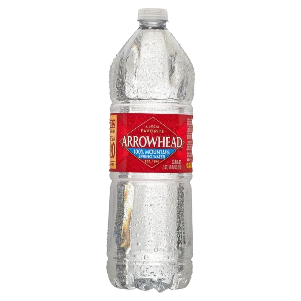 Arrowhead spring water bottle against black background
