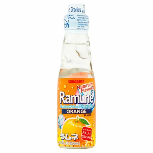 Orange Ramune soda bottle