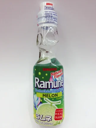 Green Ramune melon soda bottle
