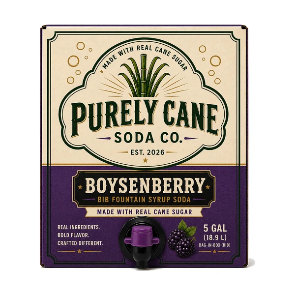 Purely Cane Soda Co - Boysenberry Fountain Syrup - 5 Gal Bag in Box