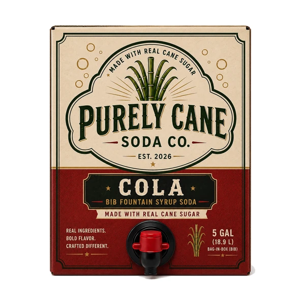 Purely Cane Soda Co - Cola Fountain Syrup - 5 Gal Bag in Box