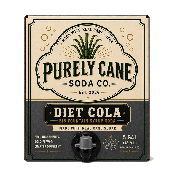 Purely Cane Soda Co - Diet Cola Fountain Syrup - 5 Gal Bag in Box