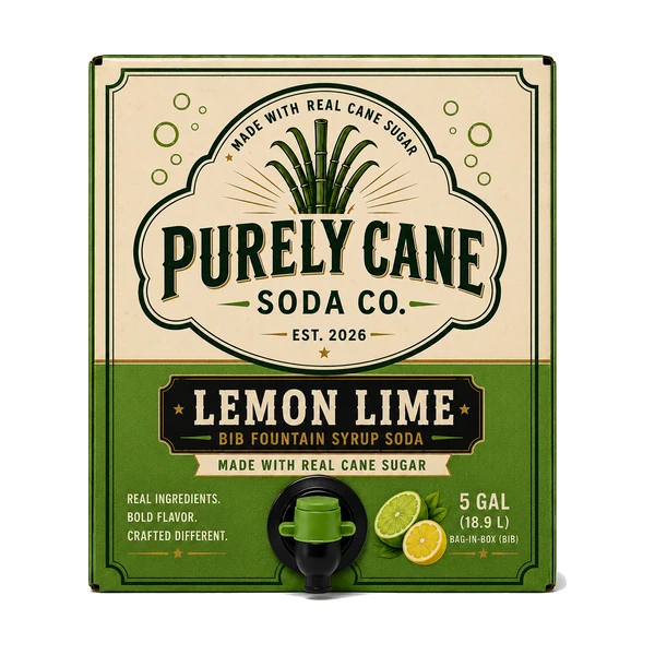 Purely Cane Soda Co - Lemon Lime Fountain Syrup - 5 Gal Bag in Box