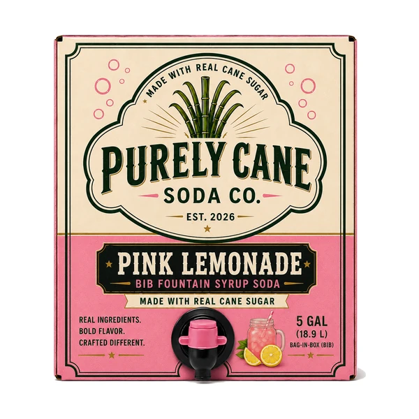Purely Cane Soda Co - Pink Lemonade Fountain Syrup - 5 Gal Bag in Box