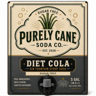 Purely Cane Soda Co Diet Cola fountain syrup, 5 gallon bag in box, sugar free